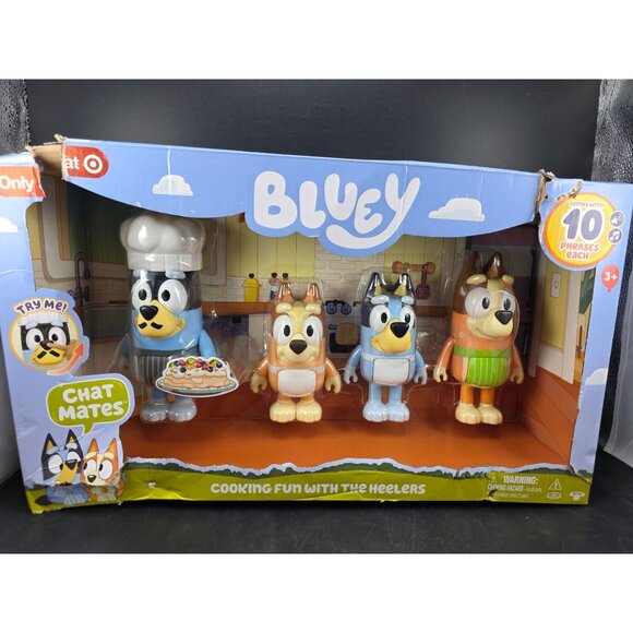 Bluey Other - Bluey Chat Mates Cooking Fun With The Heelers Figurine 4-Pack Articulated Arms &